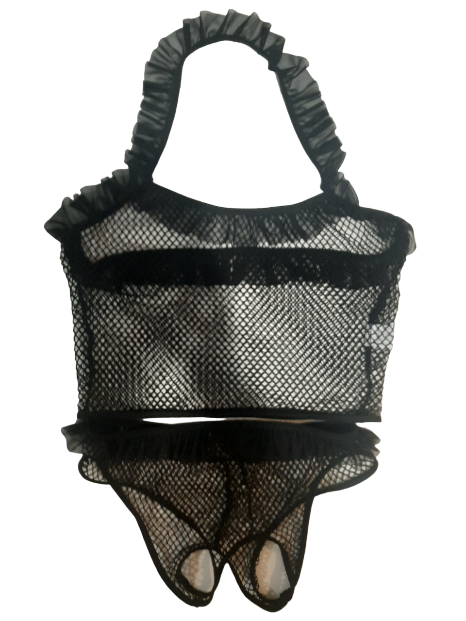Sexy Fishnet Outfit with Chiffon & Crotchless Panty - ONE SIZE